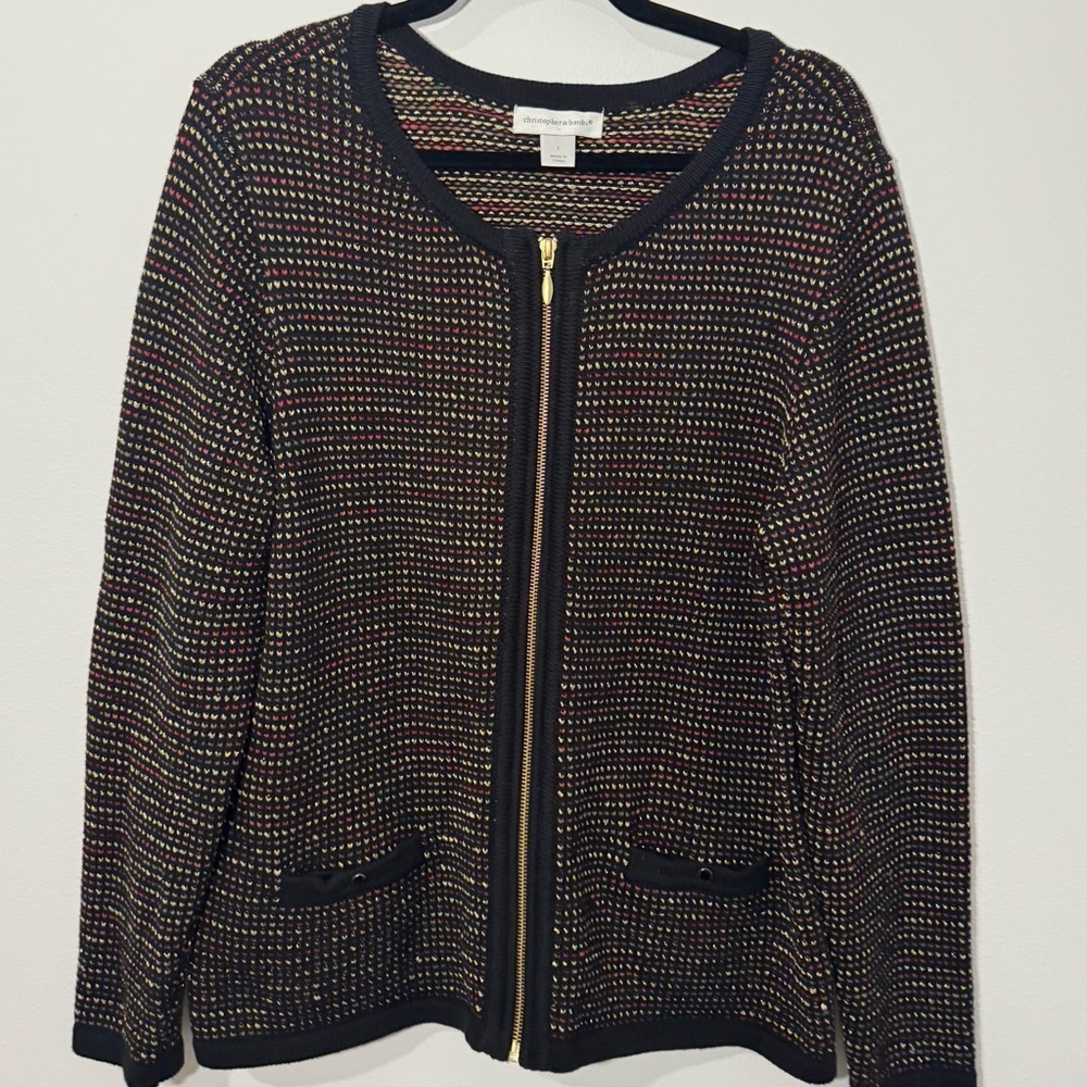 Christopher & Banks Metallic Knit Zip-Front Cardigan Jacket Multicolor – Size L